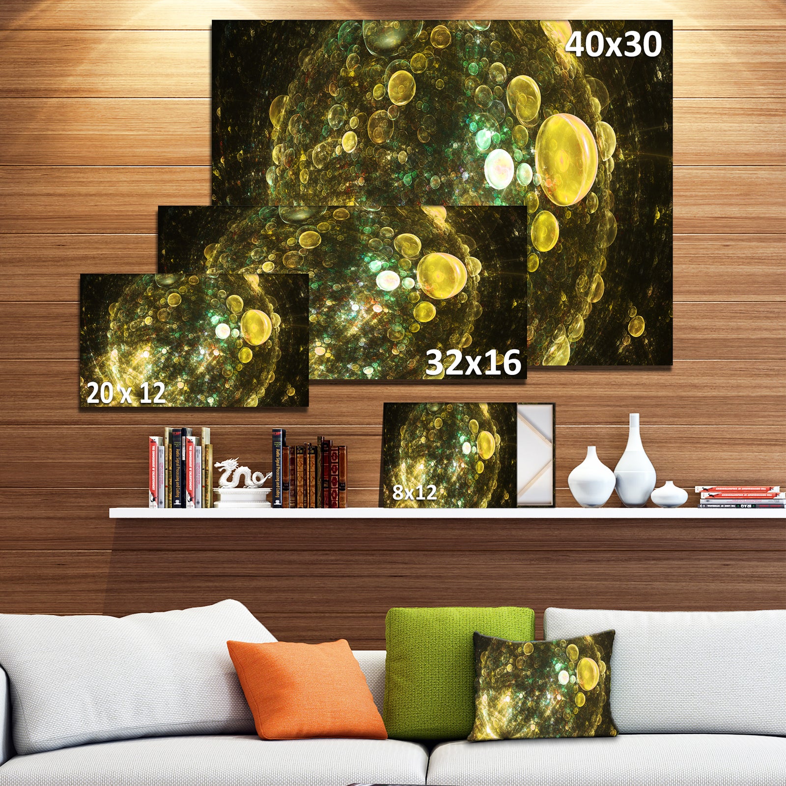 Yellow Spherical Planet Bubbles - Extra Large Canvas Art Print