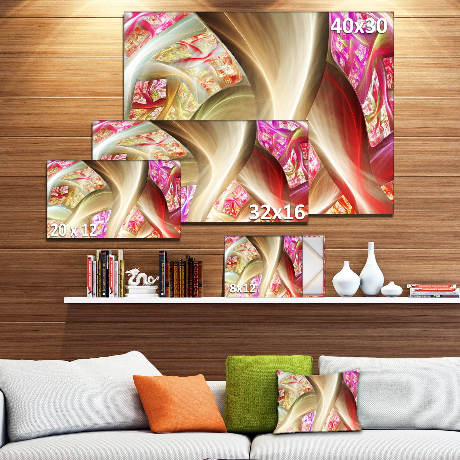 Golden Red Fractal Plant Stems - Extra Large Canvas Art Print