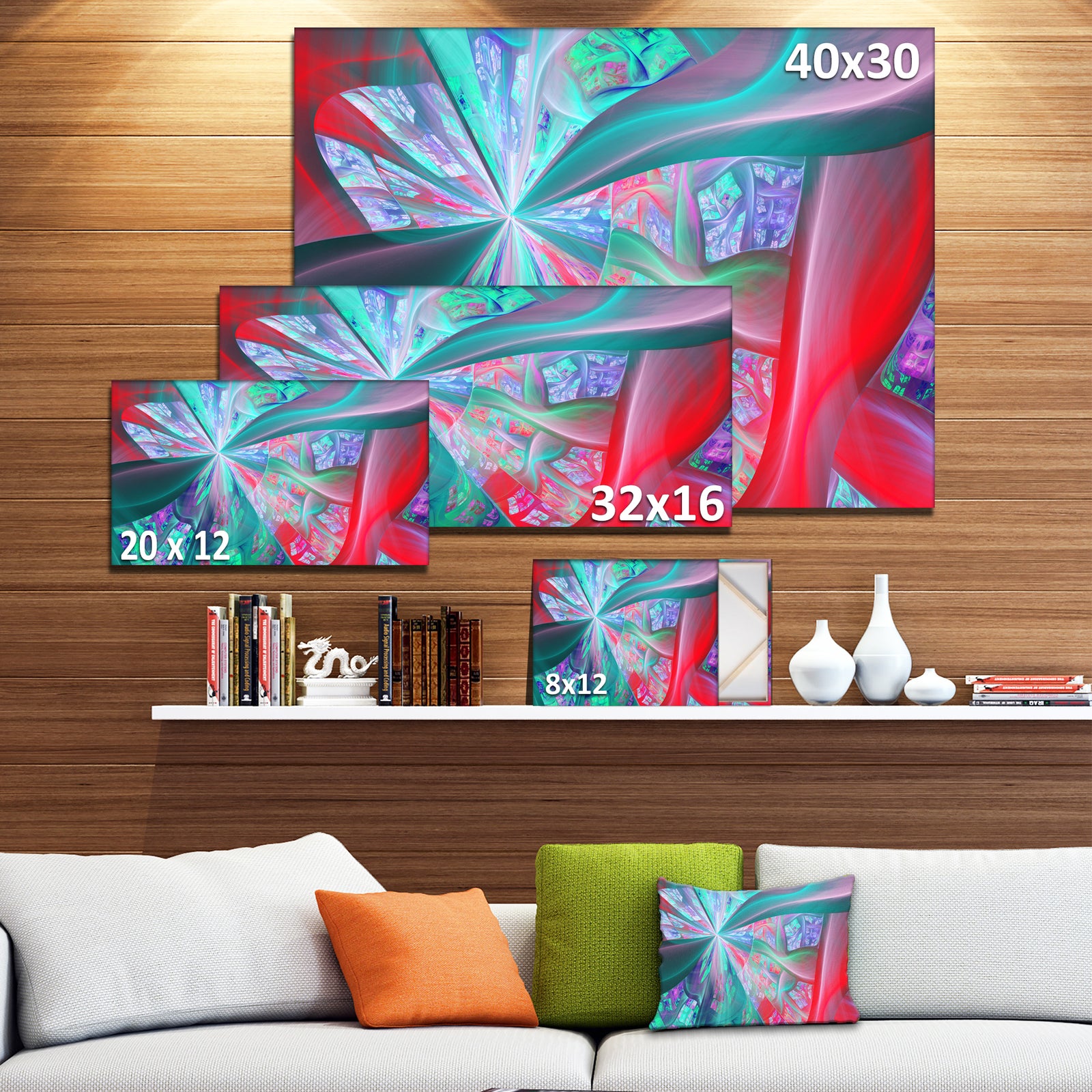 Red Blue Fractal Exotic Plant Stems - Extra Large Canvas Art Print