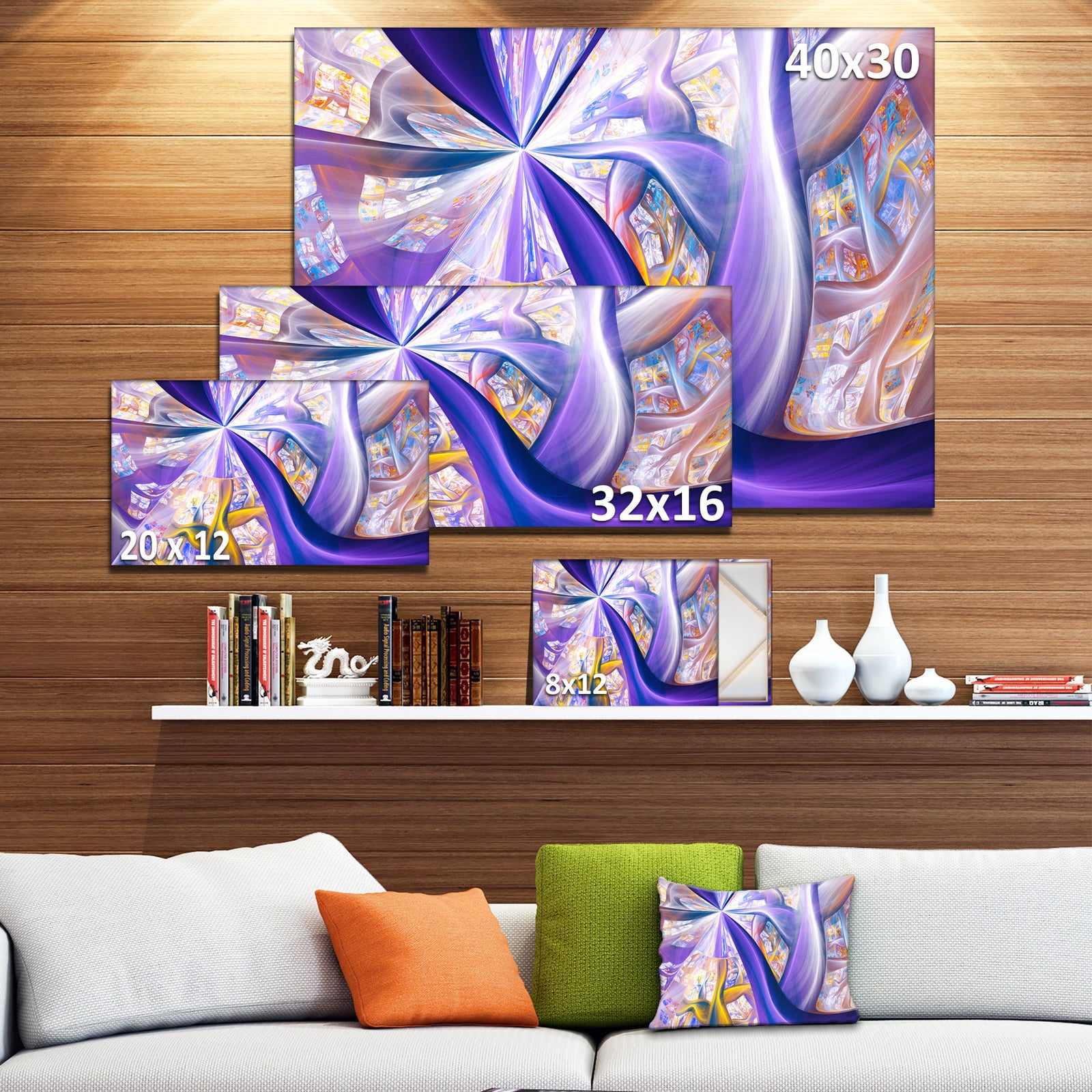 Purple Gold Fractal Plant Stems - Extra Large Canvas Art Print