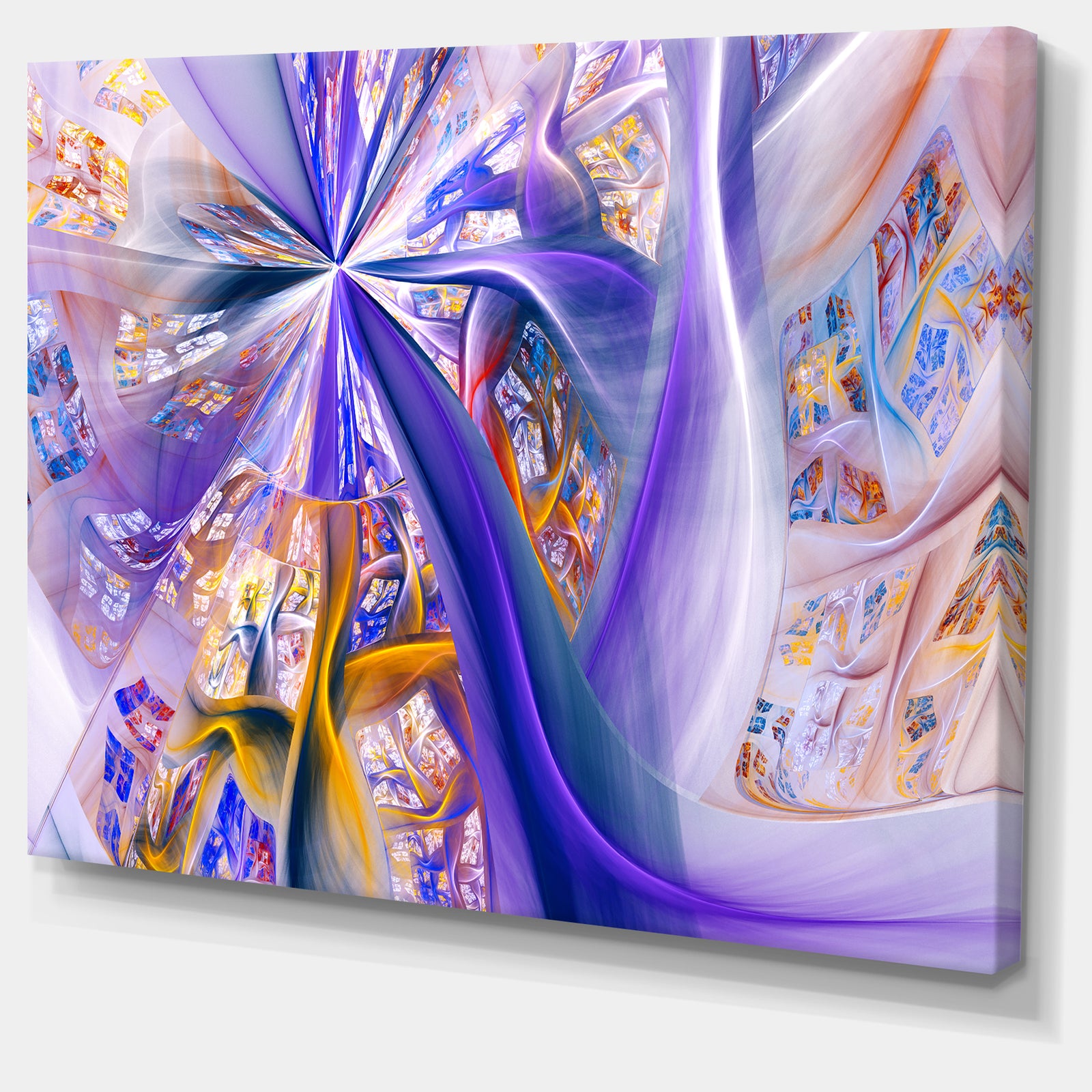 Purple Yellow Fractal Curves - Extra Large Abstract Canvas Wall Art Print