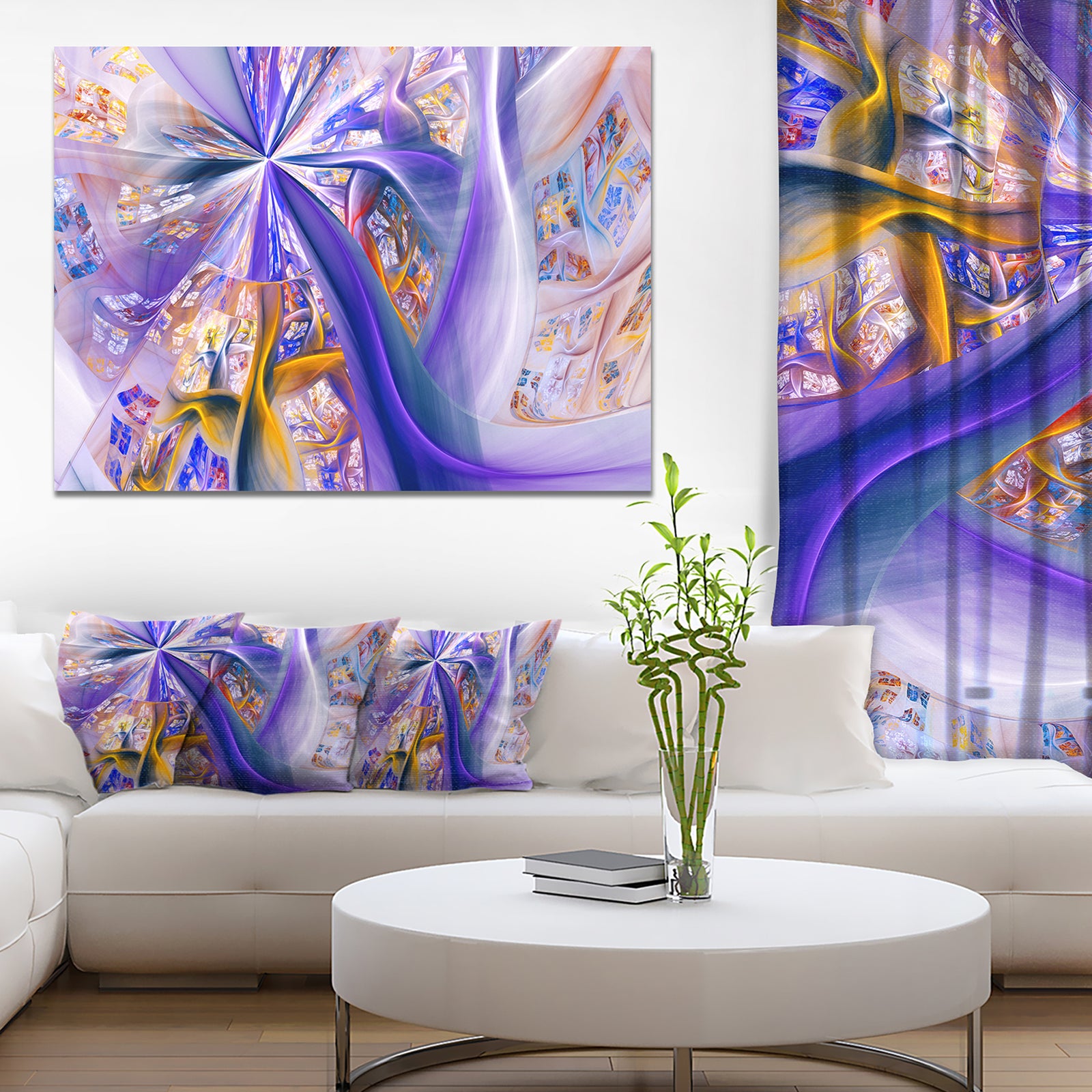 Purple Yellow Fractal Curves - Extra Large Abstract Canvas Wall Art Print