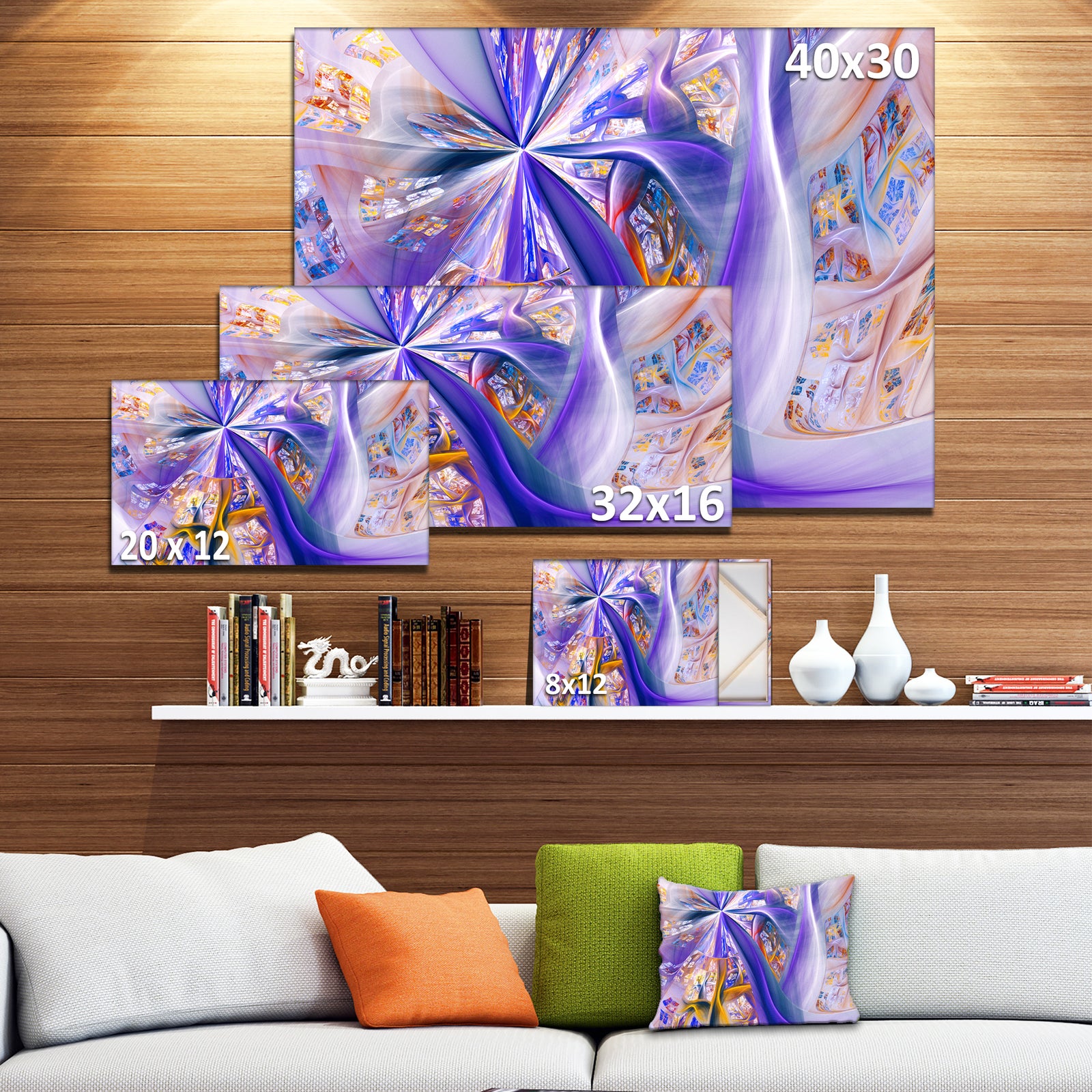 Purple Yellow Fractal Curves - Extra Large Abstract Canvas Wall Art Print