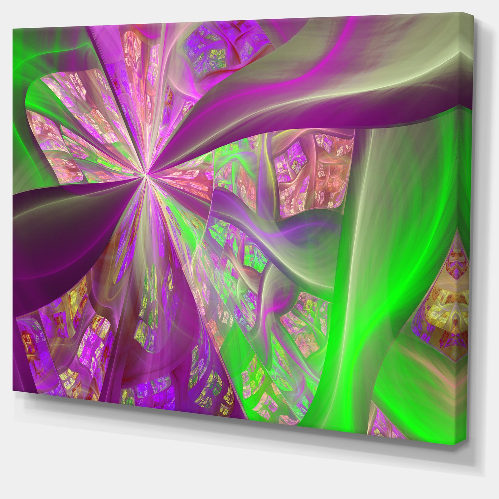 Pink Green Fractal Curves - Extra Large Canvas Art Print