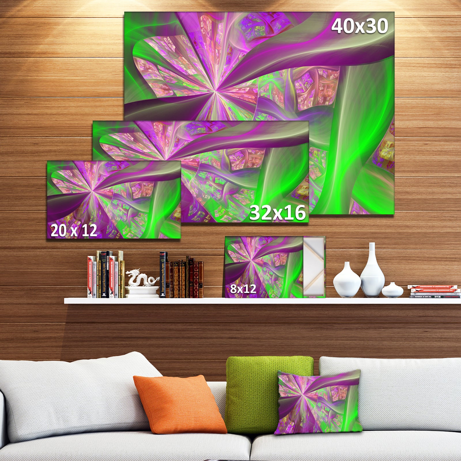 Pink Green Fractal Curves - Extra Large Canvas Art Print