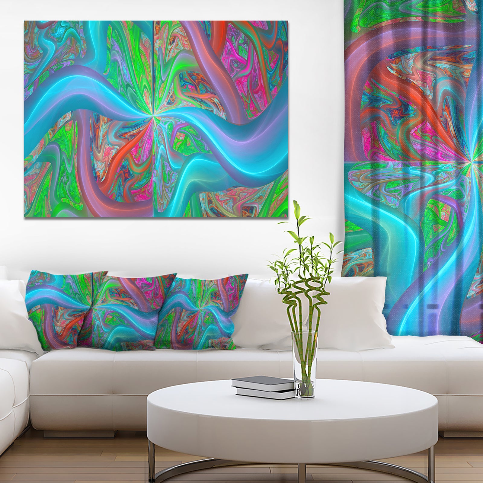 Blue Green Fractal Curves - Extra Large Canvas Art Print