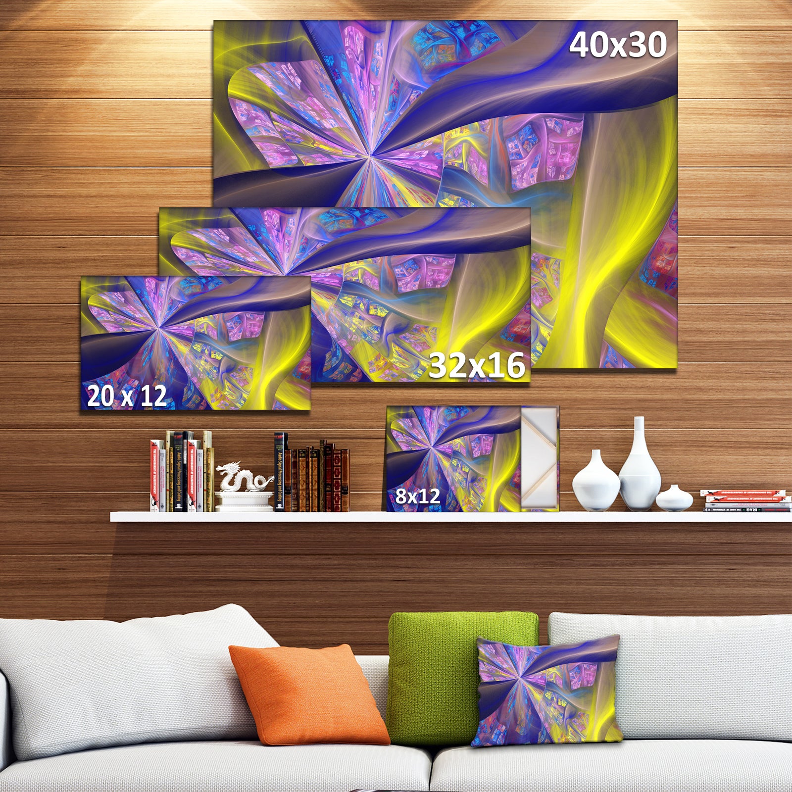 Purple Yellow Fractal Curves - Extra Large Canvas Art Print