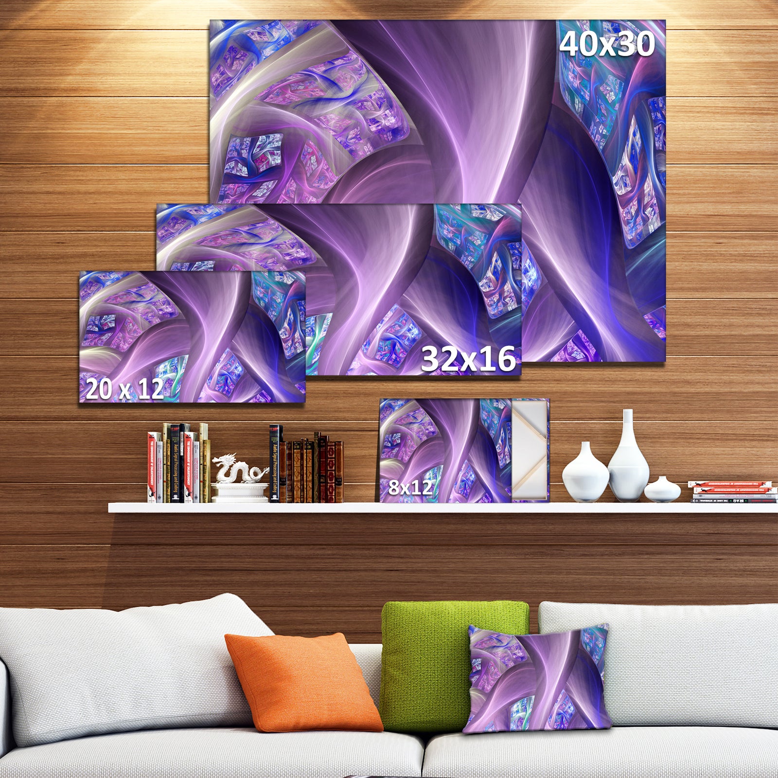 Purple Blue Fractal Curves - Extra Large Canvas Art Print