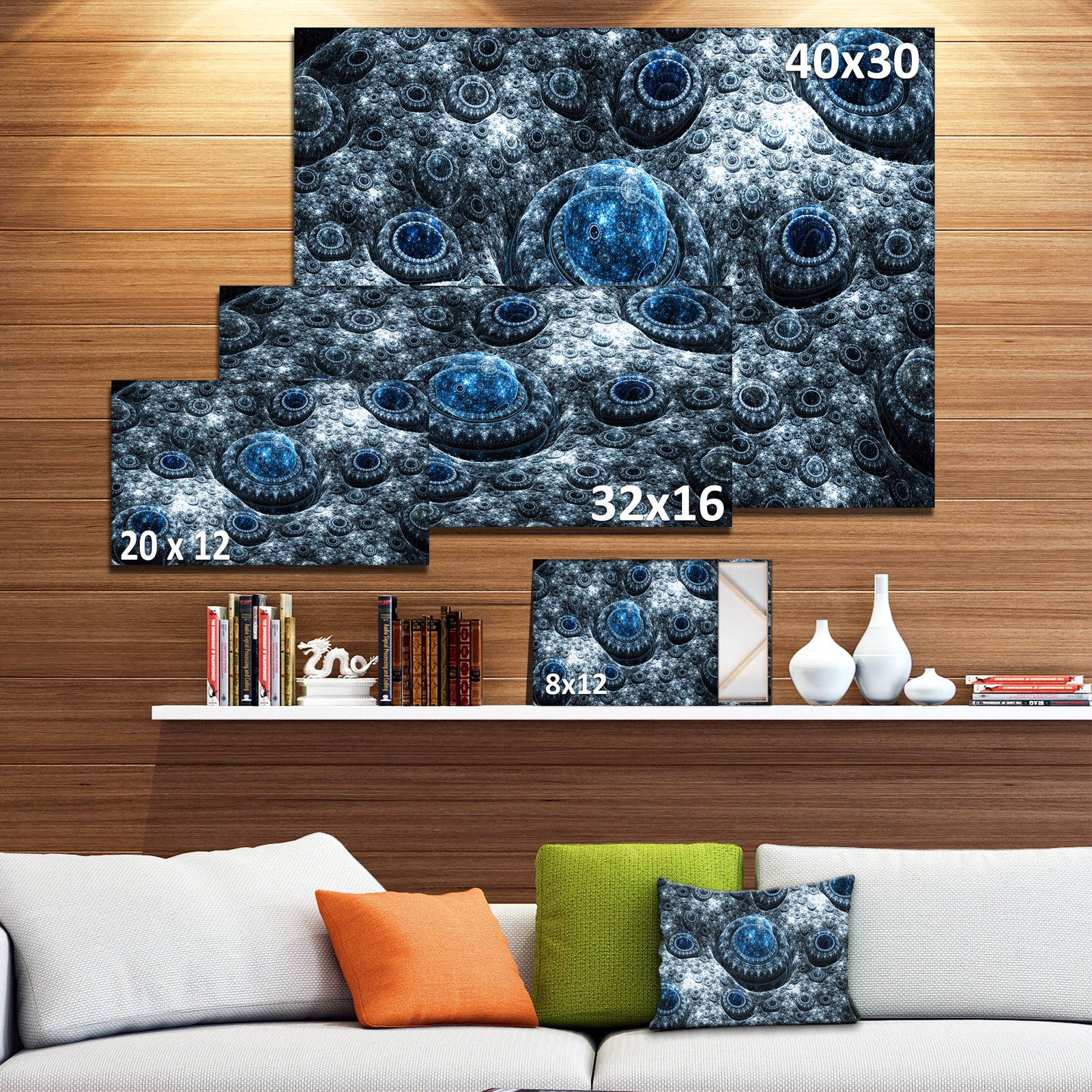 Blue Fractal Exotic Planet - Extra Large Canvas Art Print