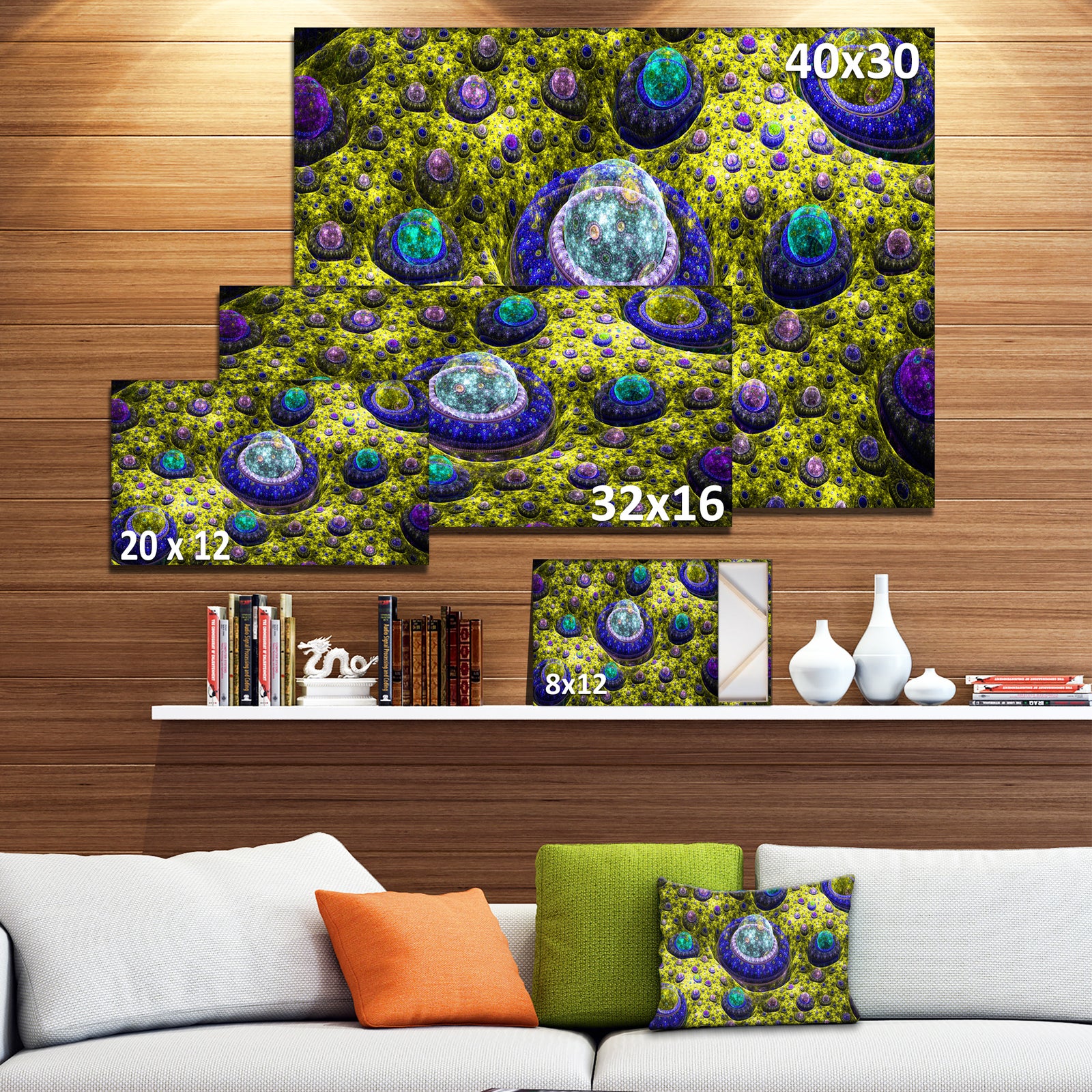 Yellow Fractal Exotic Planet - Extra Large Canvas Art Print