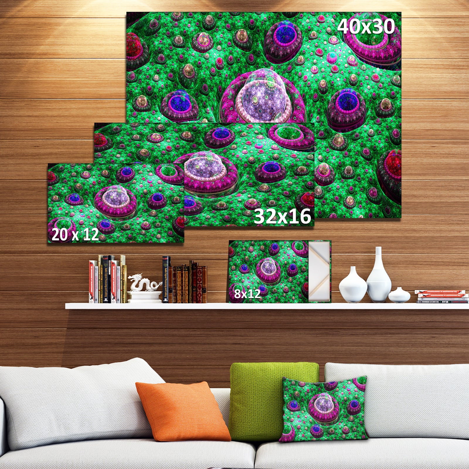 Green Fractal Exotic Planet - Extra Large Canvas Art Print