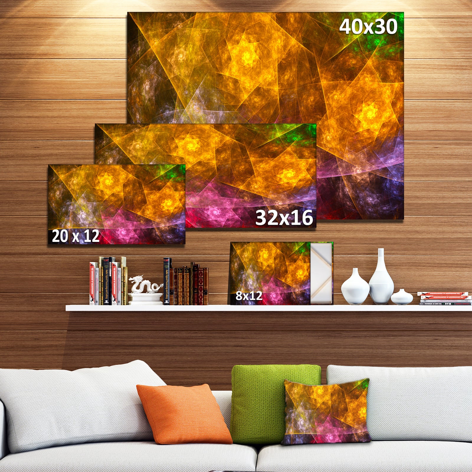 Yellow Pink Rotating Polyhedron - Extra Large Canvas Art Print