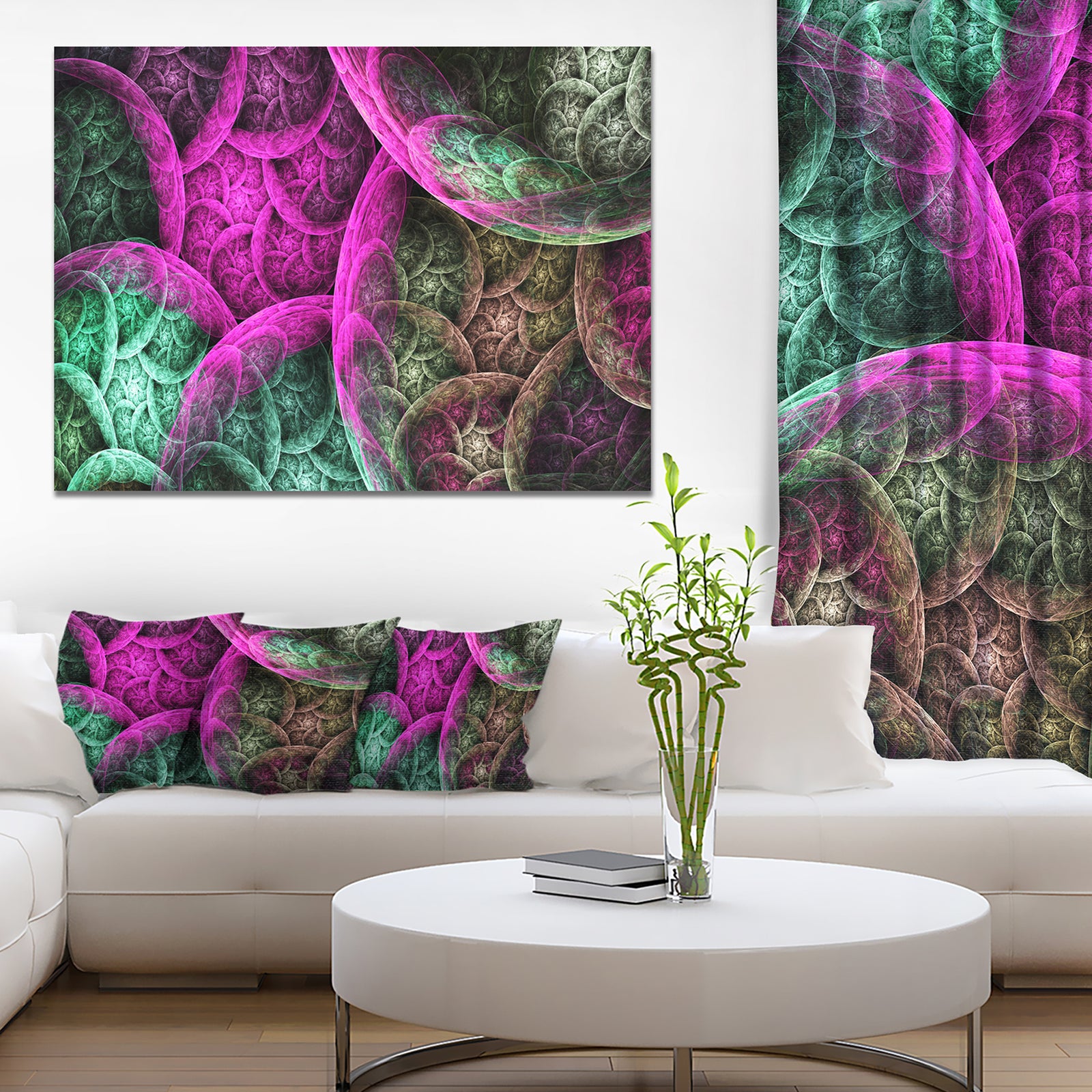 Pink Green Dramatic Clouds - Abstract Canvas Wall Art
