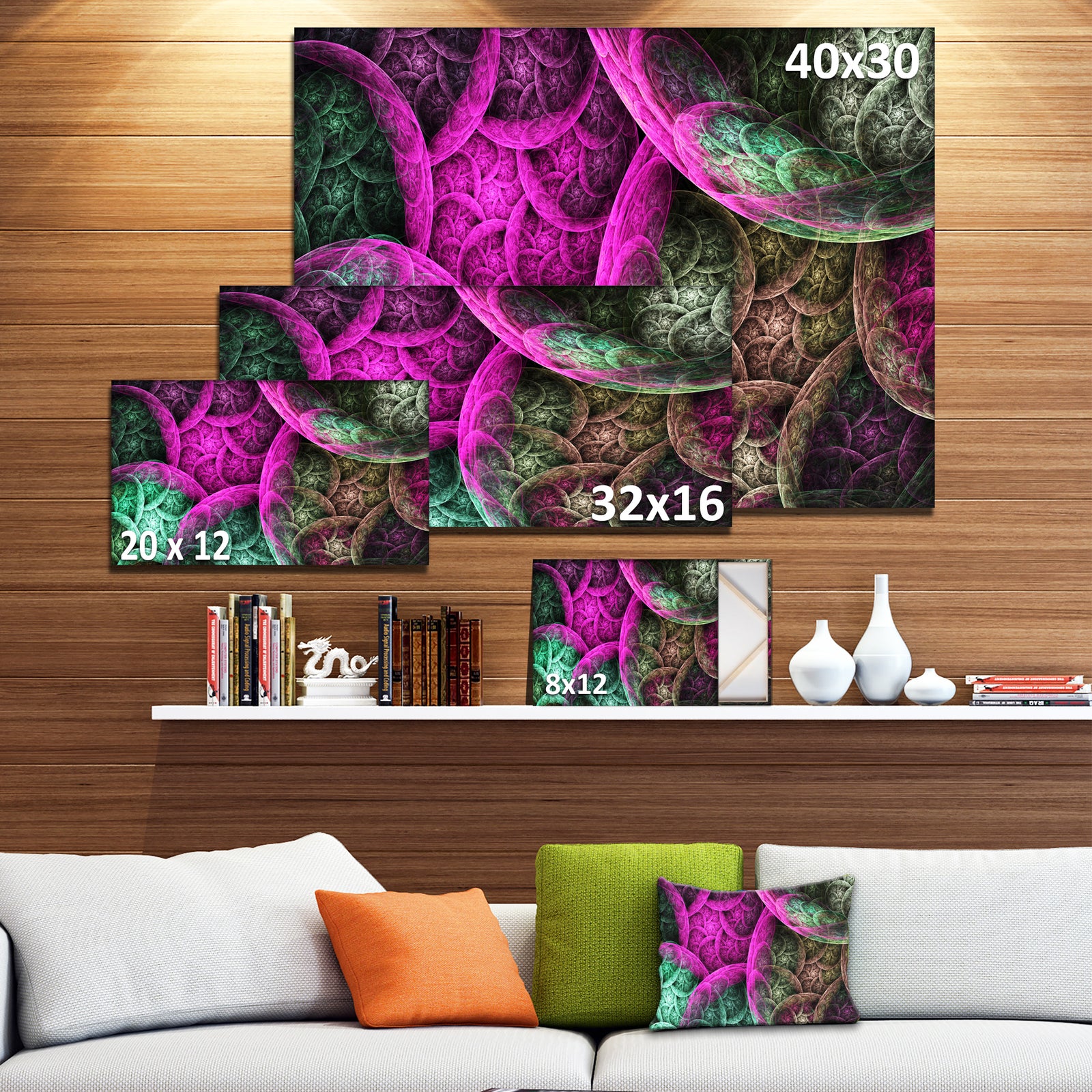 Pink Green Dramatic Clouds - Abstract Canvas Wall Art