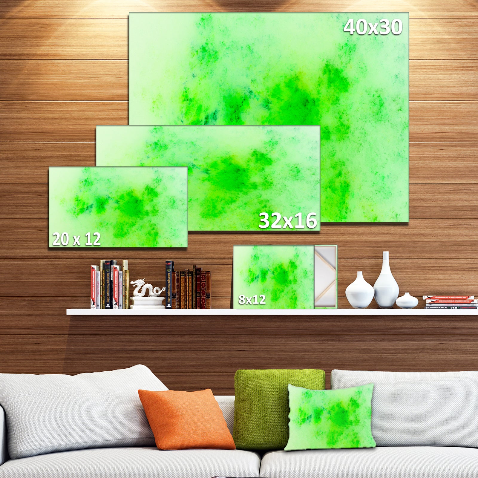 Bright Green Starry Fractal Sky - Abstract Artwork on Canvas