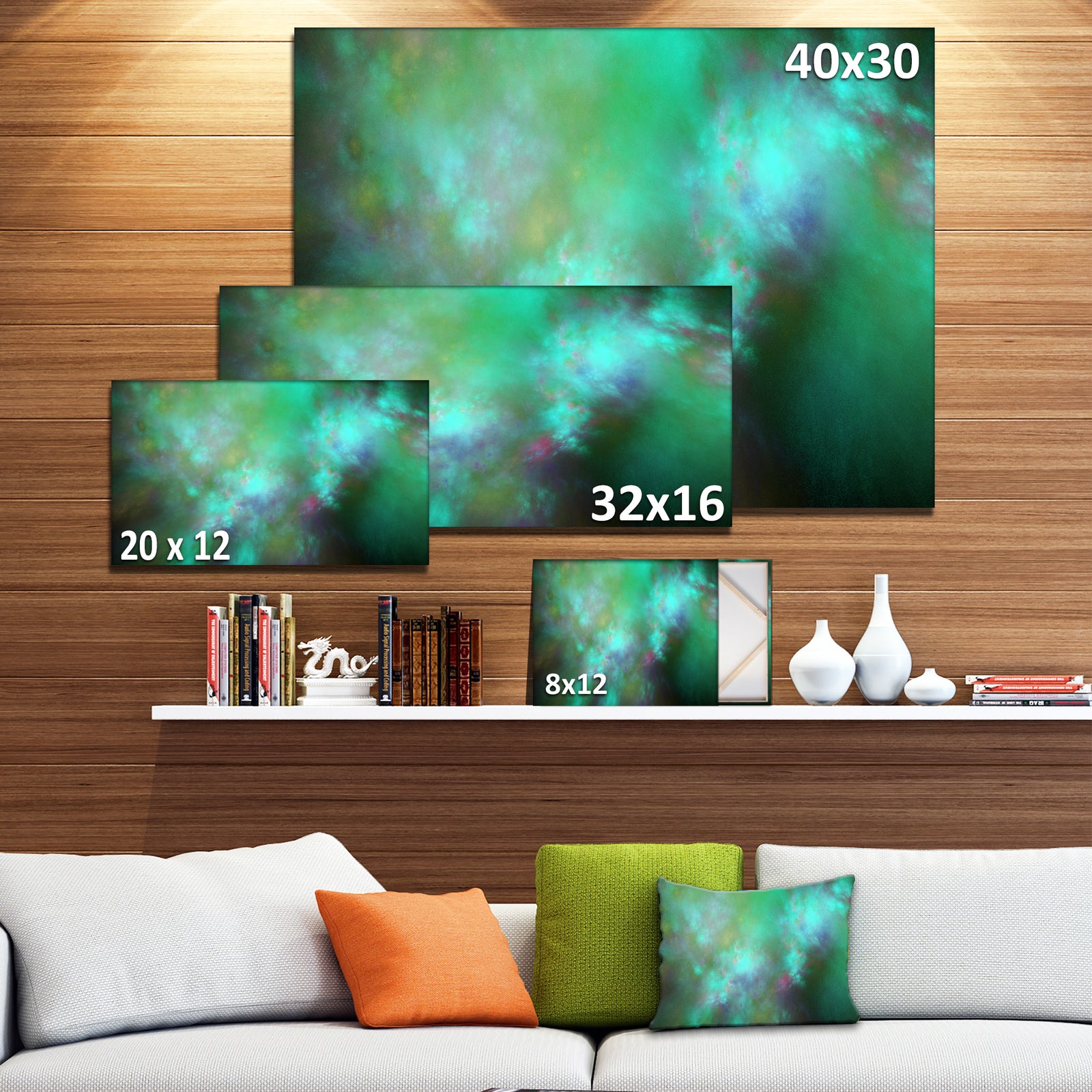 Blue Fractal Sky with Blur Stars'Extra Large Abstract Canvas Art Print