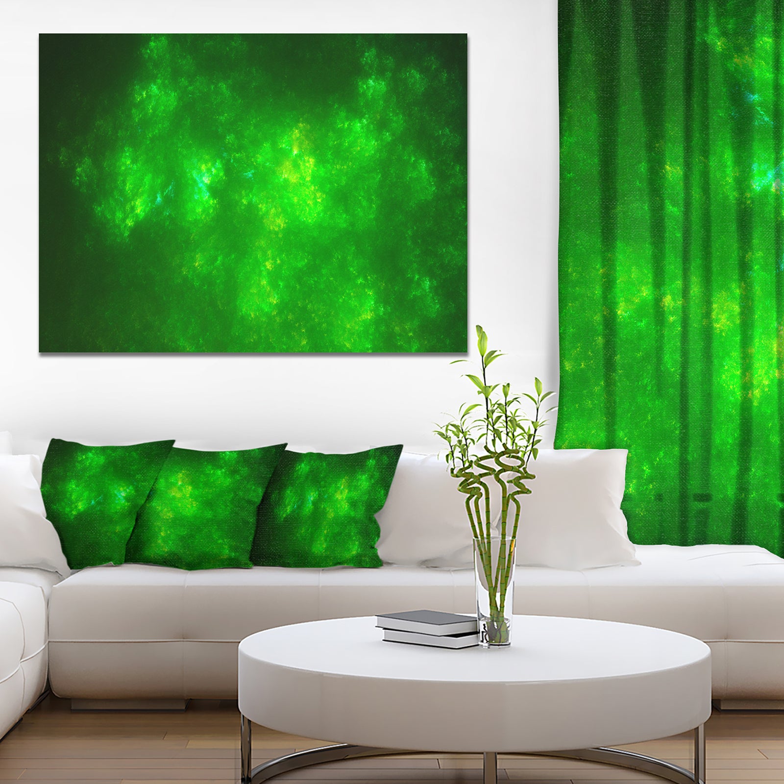 Bright Green Fractal Sky with Stars'Extra Large Abstract Canvas Art Print