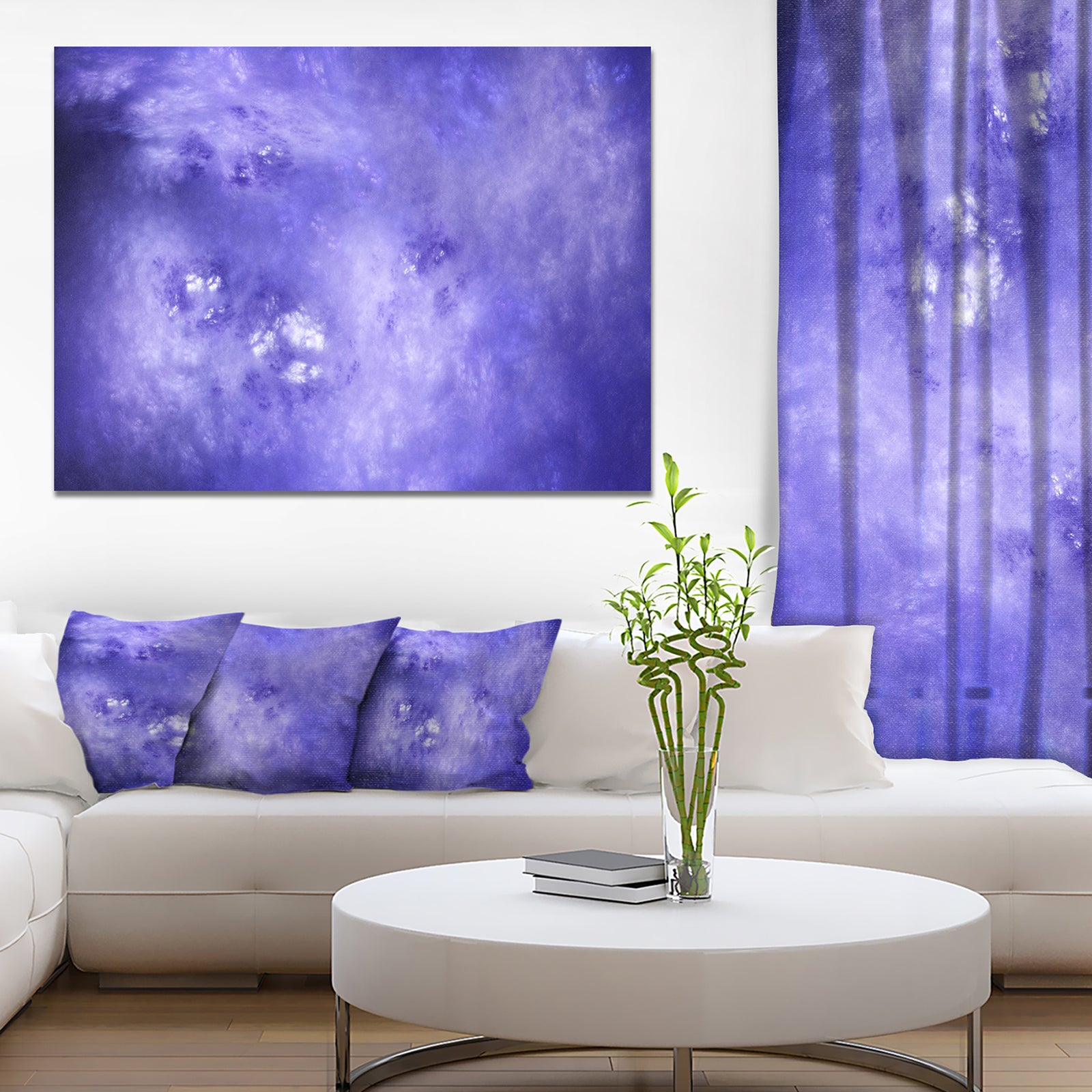 Light Blue Fractal Sky with Stars'Extra Large Abstract Canvas Art Print