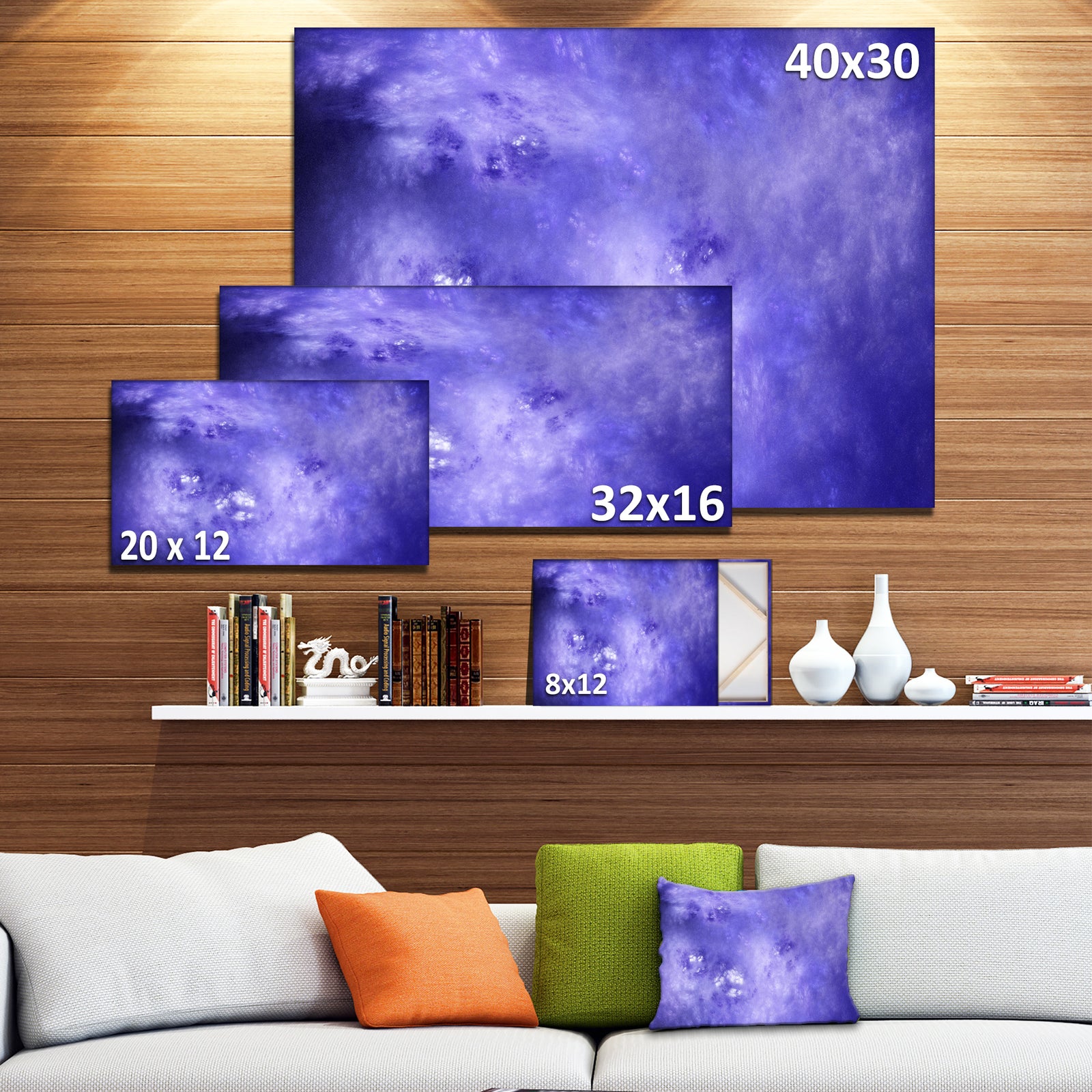 Light Blue Fractal Sky with Stars'Extra Large Abstract Canvas Art Print