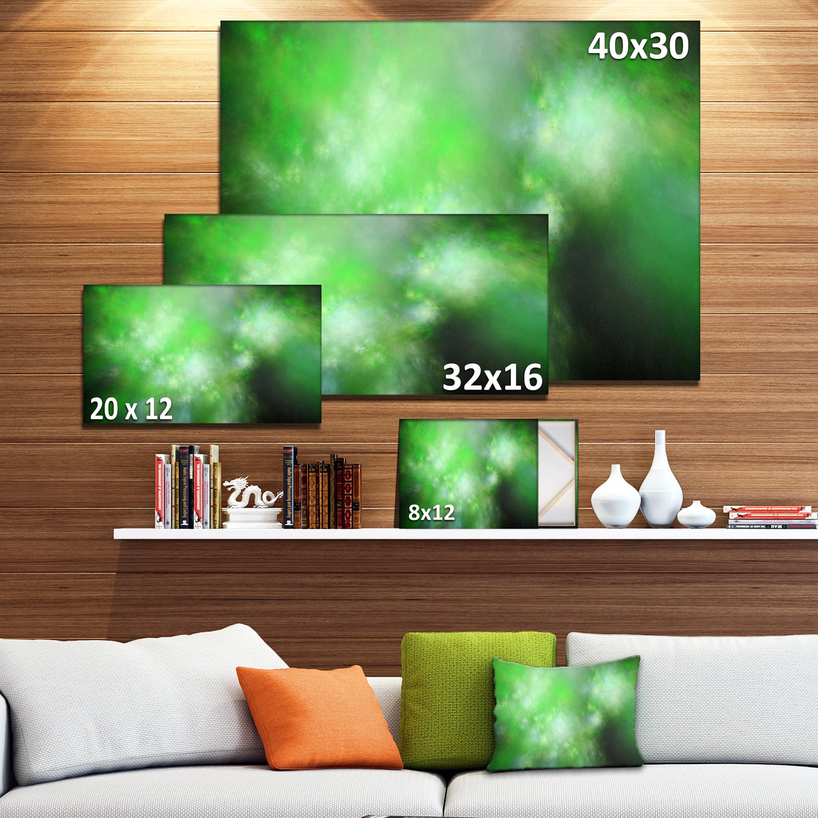 Green Blur Sky with Stars'Extra Large Abstract Canvas Art Print
