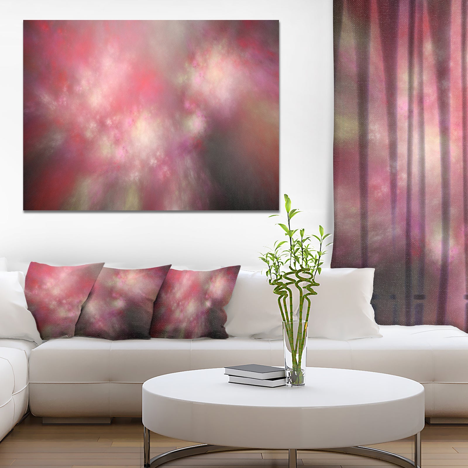 Red Blur Sky with Stars'Extra Large Abstract Canvas Art Print