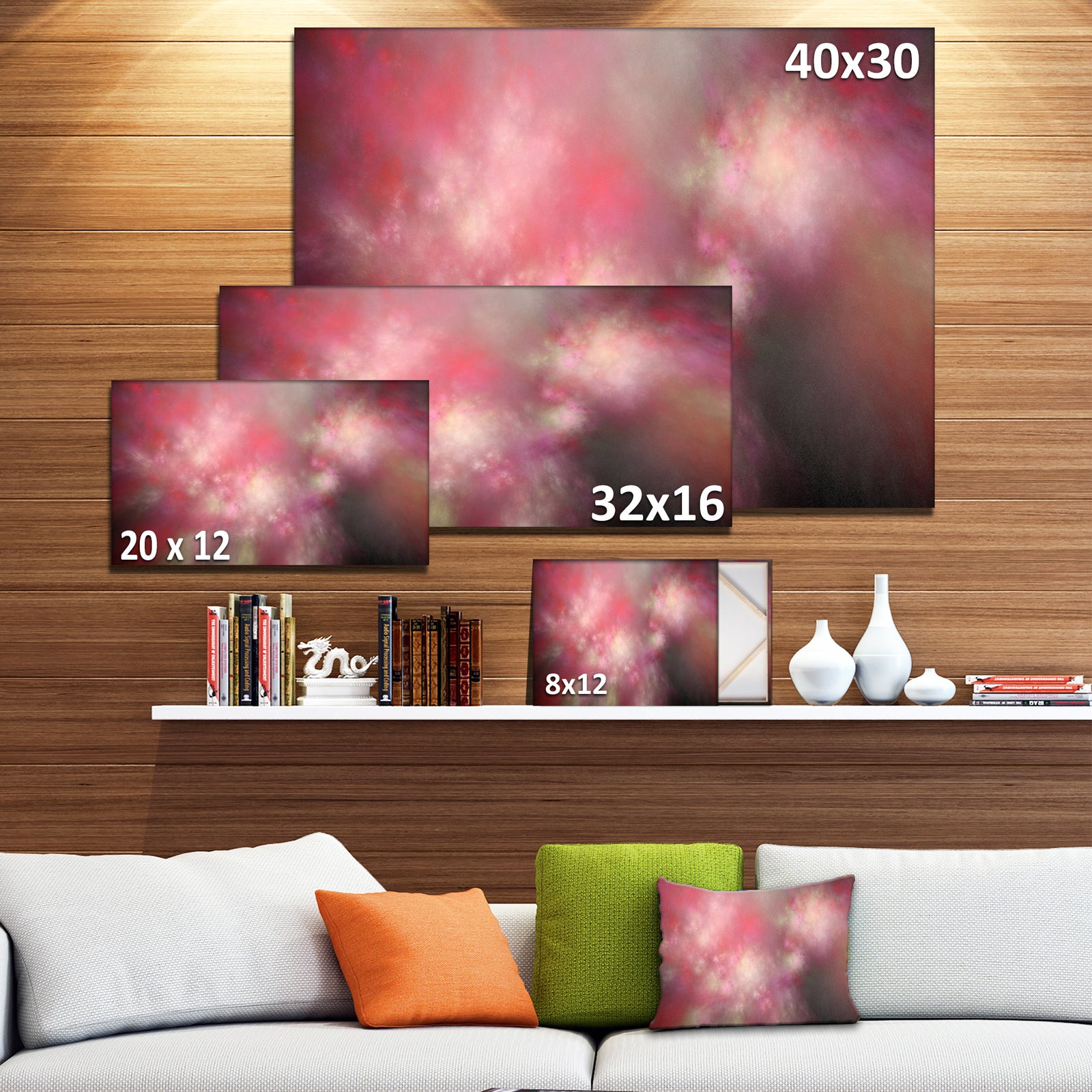 Red Blur Sky with Stars'Extra Large Abstract Canvas Art Print