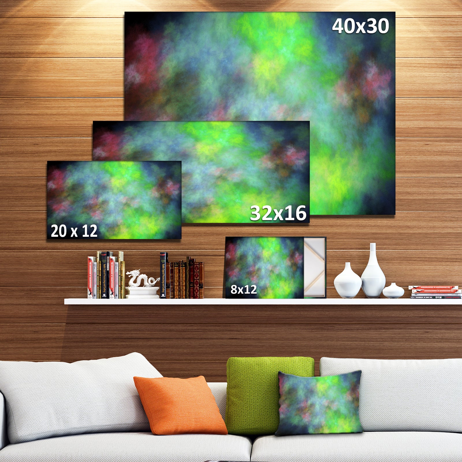 Green Blue Sky with Stars'Extra Large Abstract Canvas Art Print