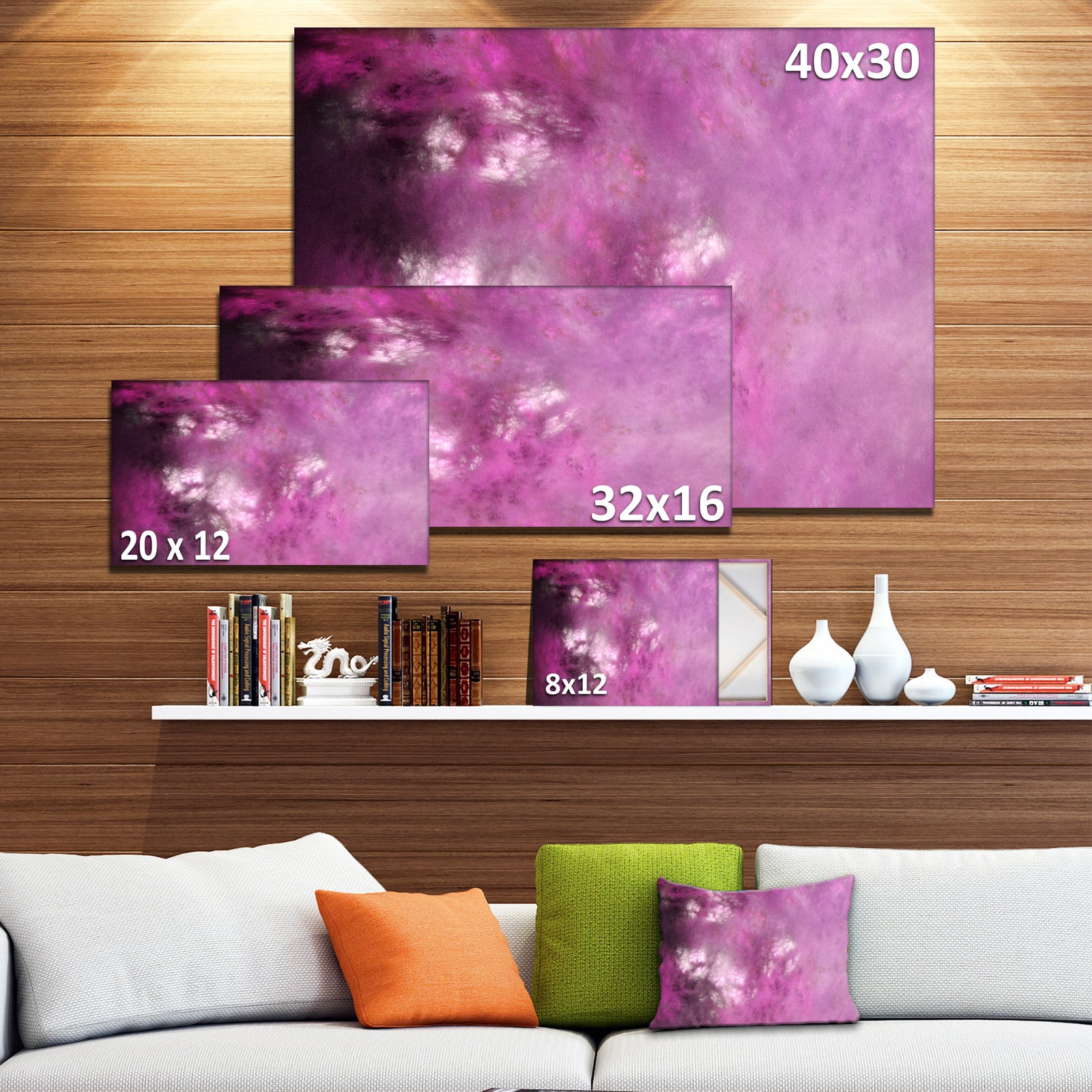Blur Pink Sky with Stars'Extra Large Abstract Canvas Art Print