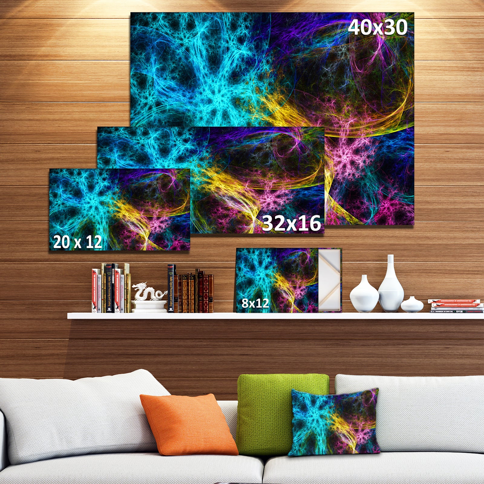 Glowing Abstract Fireworks'Extra Large Abstract Canvas Art Print