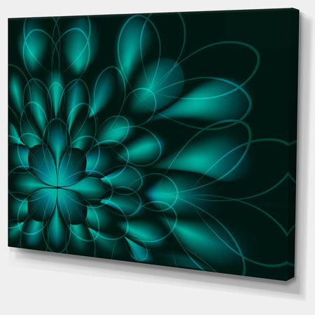 Green Fractal Flower on Black'Extra Large Abstract Canvas Art Print