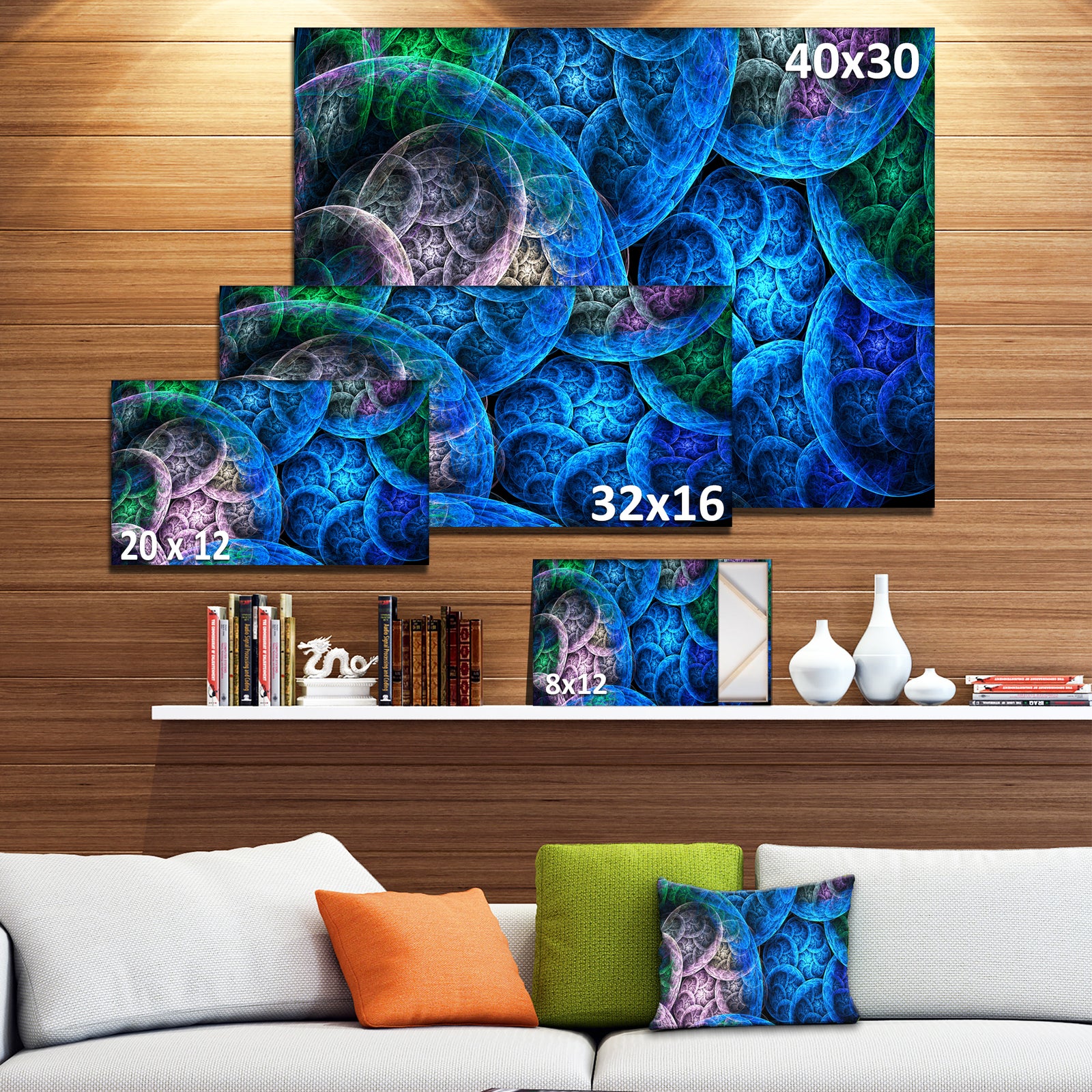 Dramatic Colorful Fractal Clouds'Extra Large Abstract Canvas Art Print