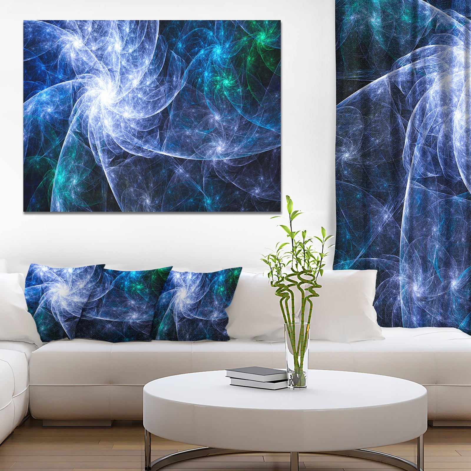 Blue Fractal Star Pattern'Extra Large Abstract Canvas Art Print
