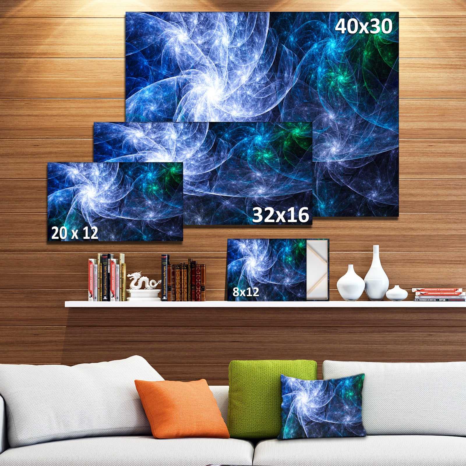 Blue Fractal Star Pattern'Extra Large Abstract Canvas Art Print