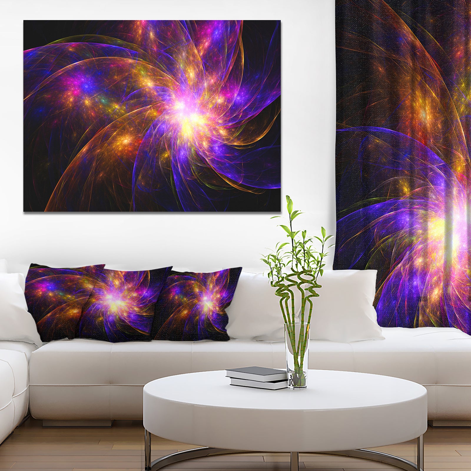 Purple Fractal Star Pattern'Extra Large Abstract Canvas Art Print