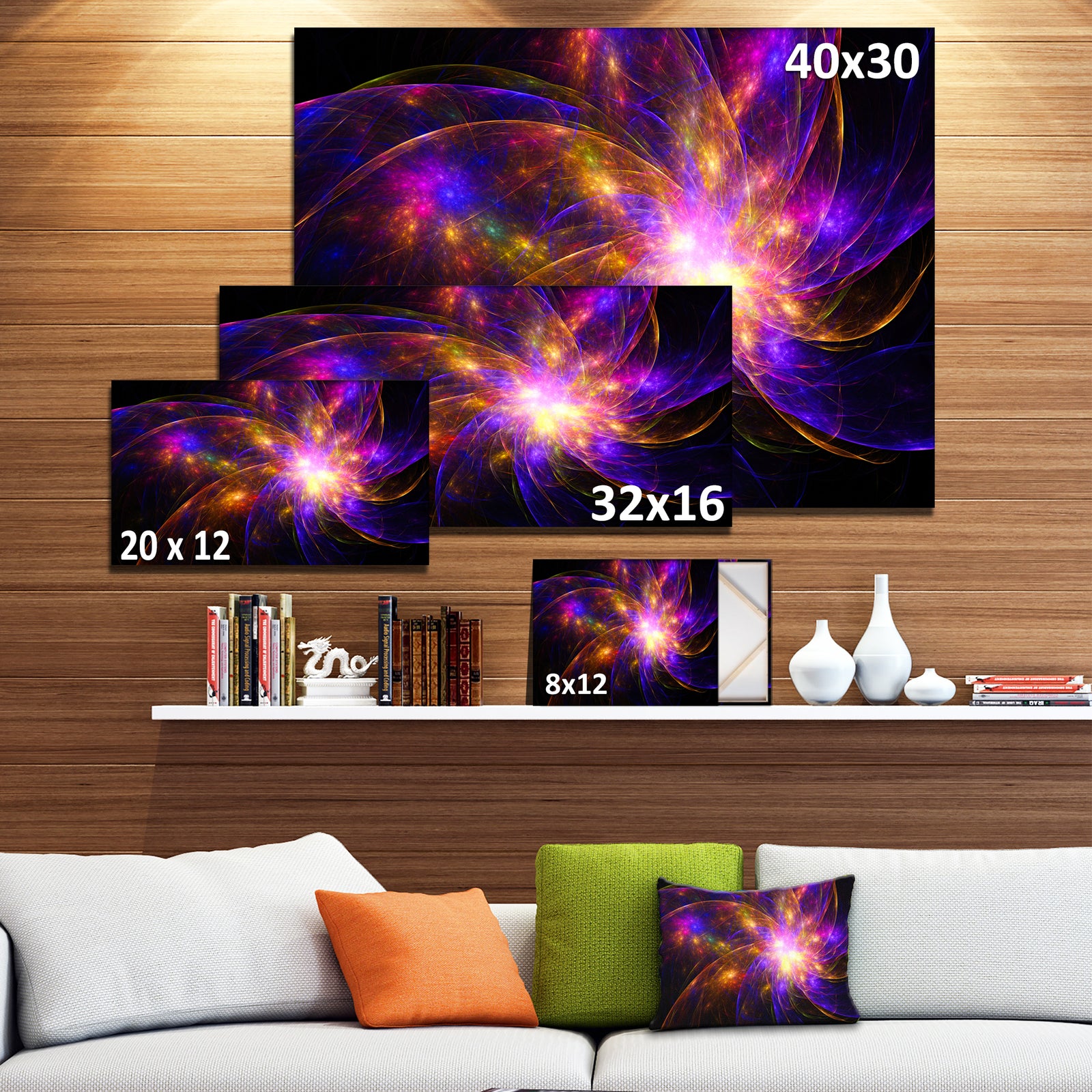 Purple Fractal Star Pattern'Extra Large Abstract Canvas Art Print
