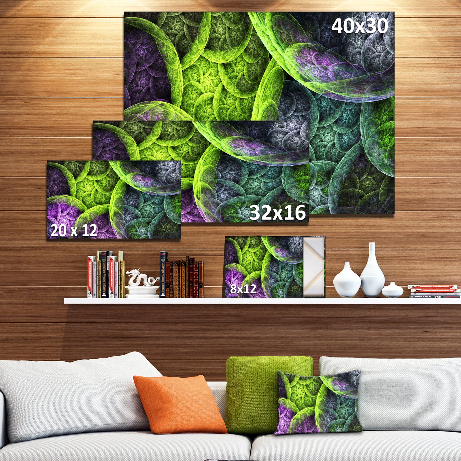 Green Pink Colorful Clouds'Extra Large Abstract Canvas Art Print