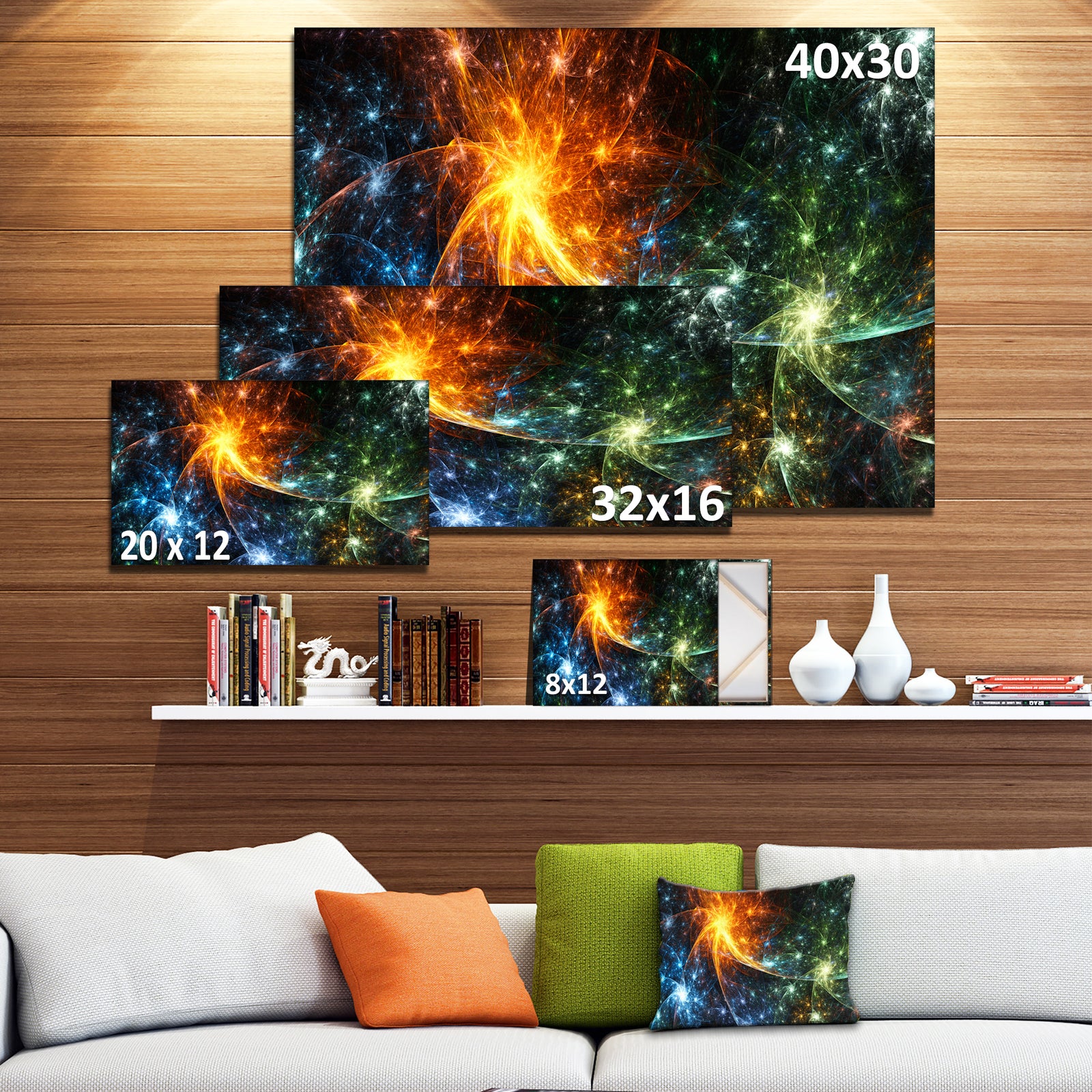 Colorful Fireworks with Stars'Extra Large Abstract Canvas Art Print