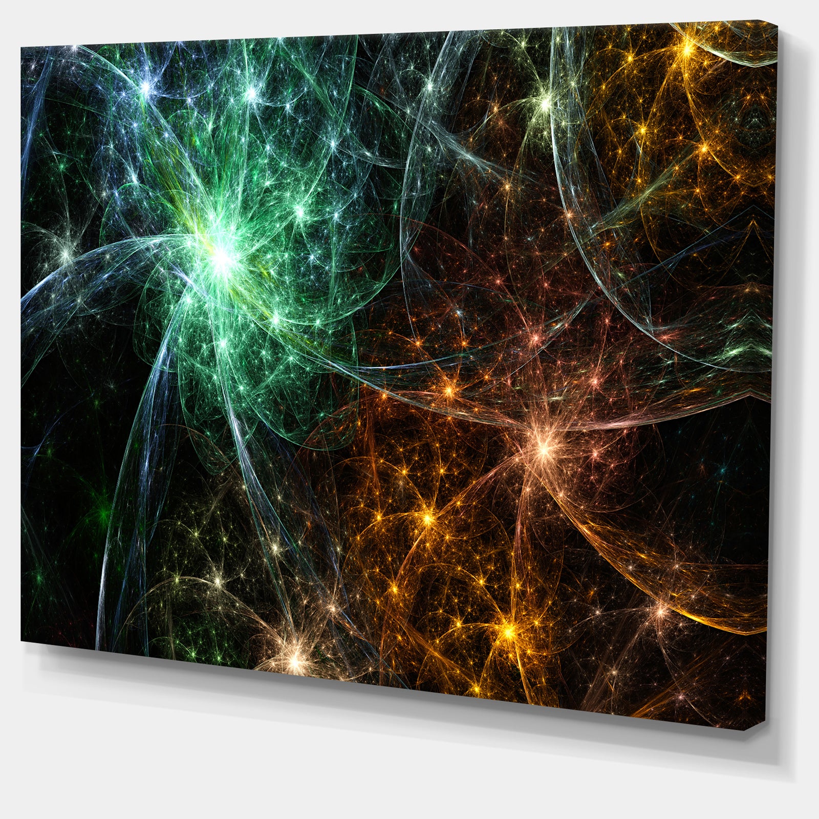 Green Orange Colorful Fireworks'Extra Large Abstract Canvas Art Print