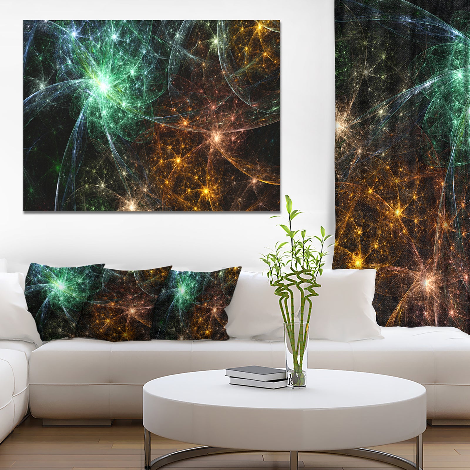 Green Orange Colorful Fireworks'Extra Large Abstract Canvas Art Print