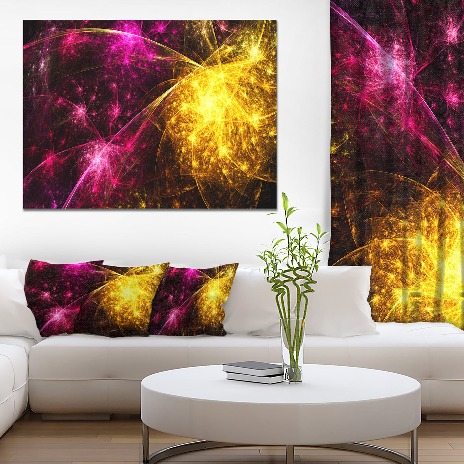 Yellow Pink Colorful Fireworks'Extra Large Abstract Canvas Art Print