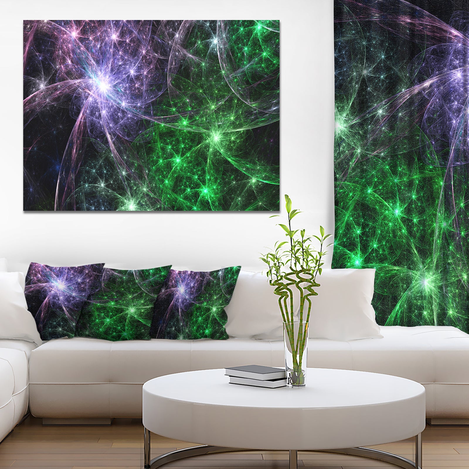 Green Purple Colorful Fireworks - Extra Large Abstract Canvas Art Print