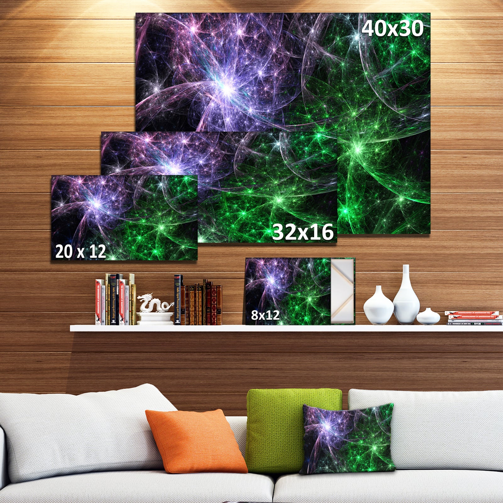 Green Purple Colorful Fireworks - Extra Large Abstract Canvas Art Print