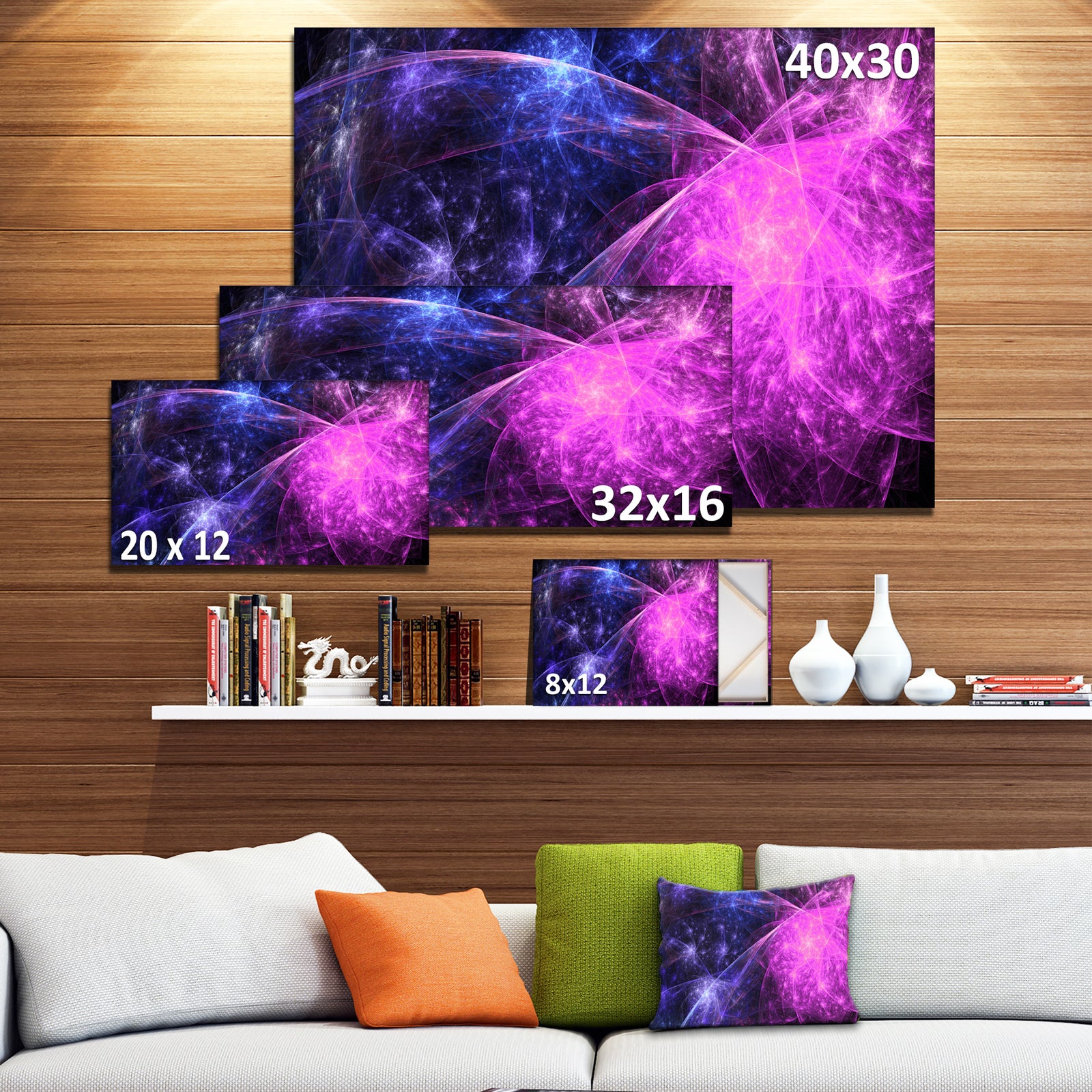 Purple Pink Colorful Fireworks - Extra Large Abstract Canvas Art Print