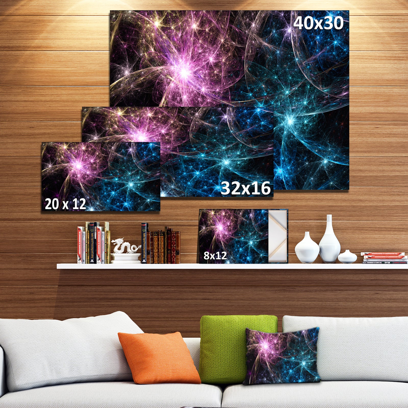 Blue Pink Colorful Fireworks - Extra Large Abstract Canvas Art Print