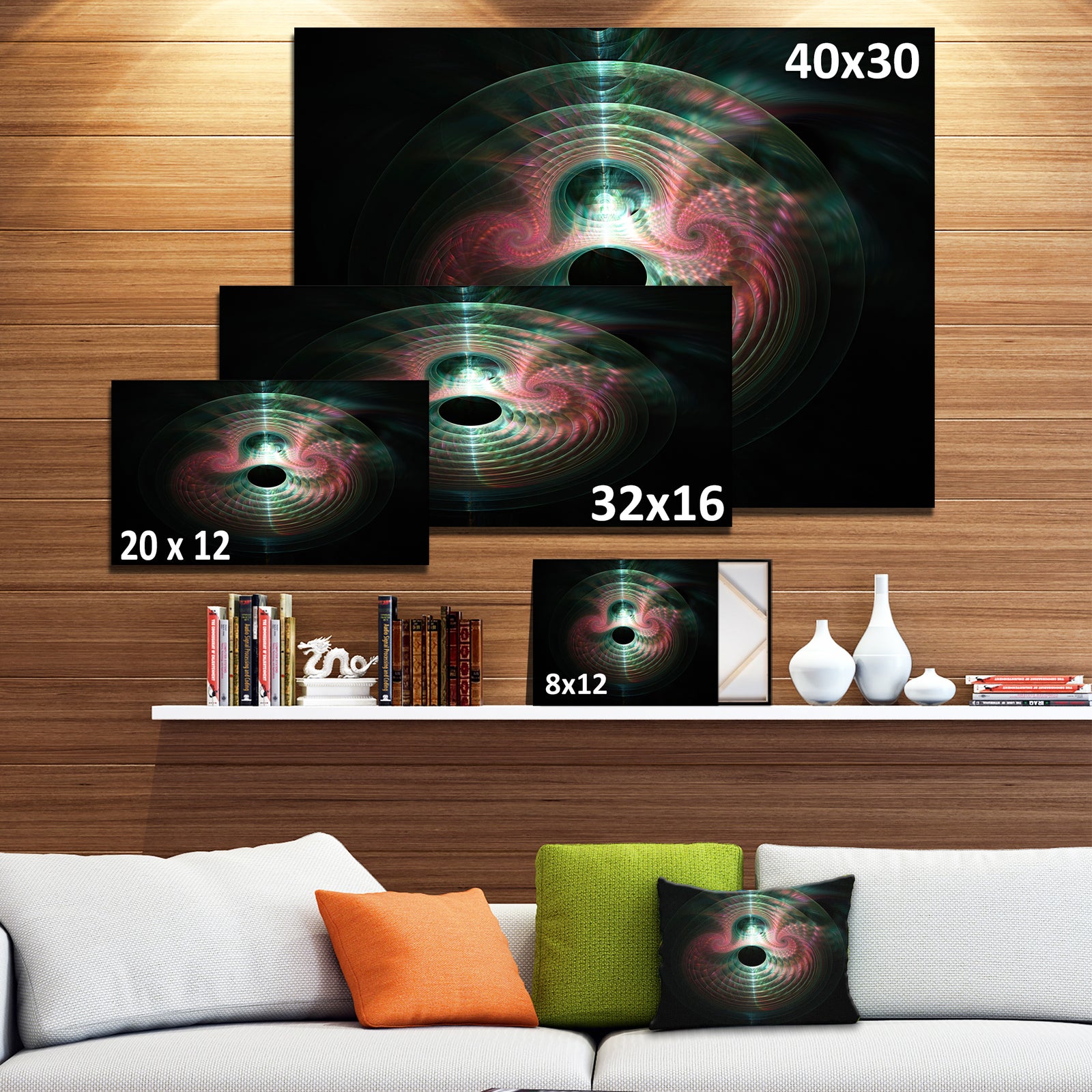 Green Pink Magical Lights - Extra Large Abstract Canvas Art Print