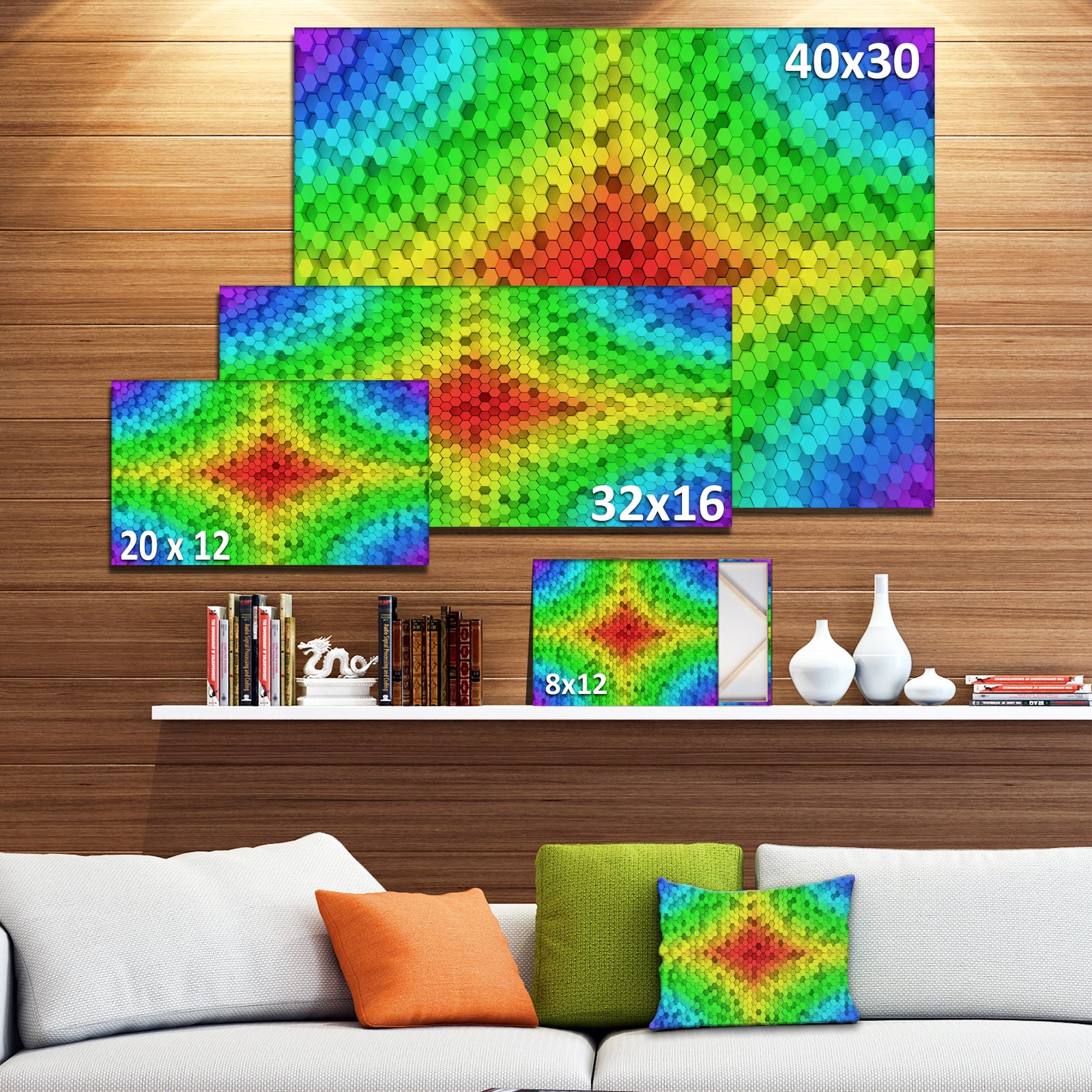 Colorful Elevated Hexagon Columns - Extra Large Abstract Canvas Art Print