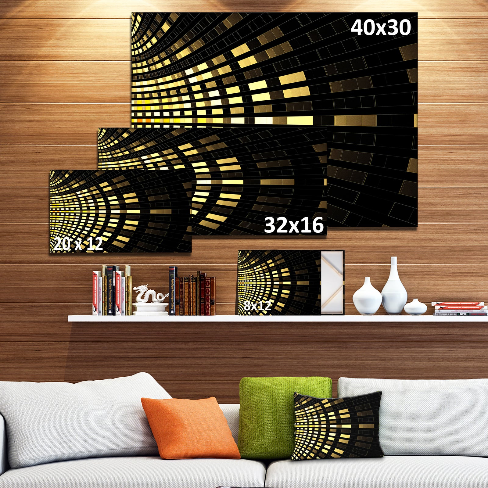 Abstract Fractal Gold Square Pixel - Extra Large Abstract Canvas Art Print