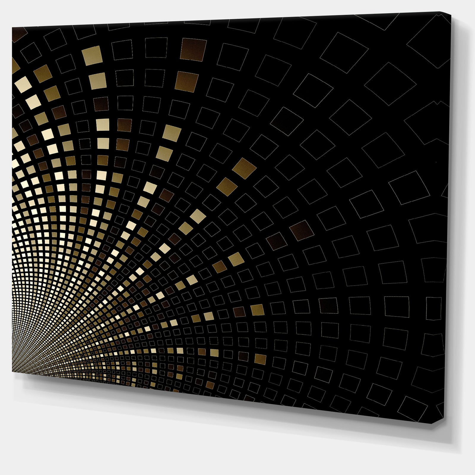 Gold Square Pixel Mosaic on Black - Extra Large Abstract Canvas Art Print