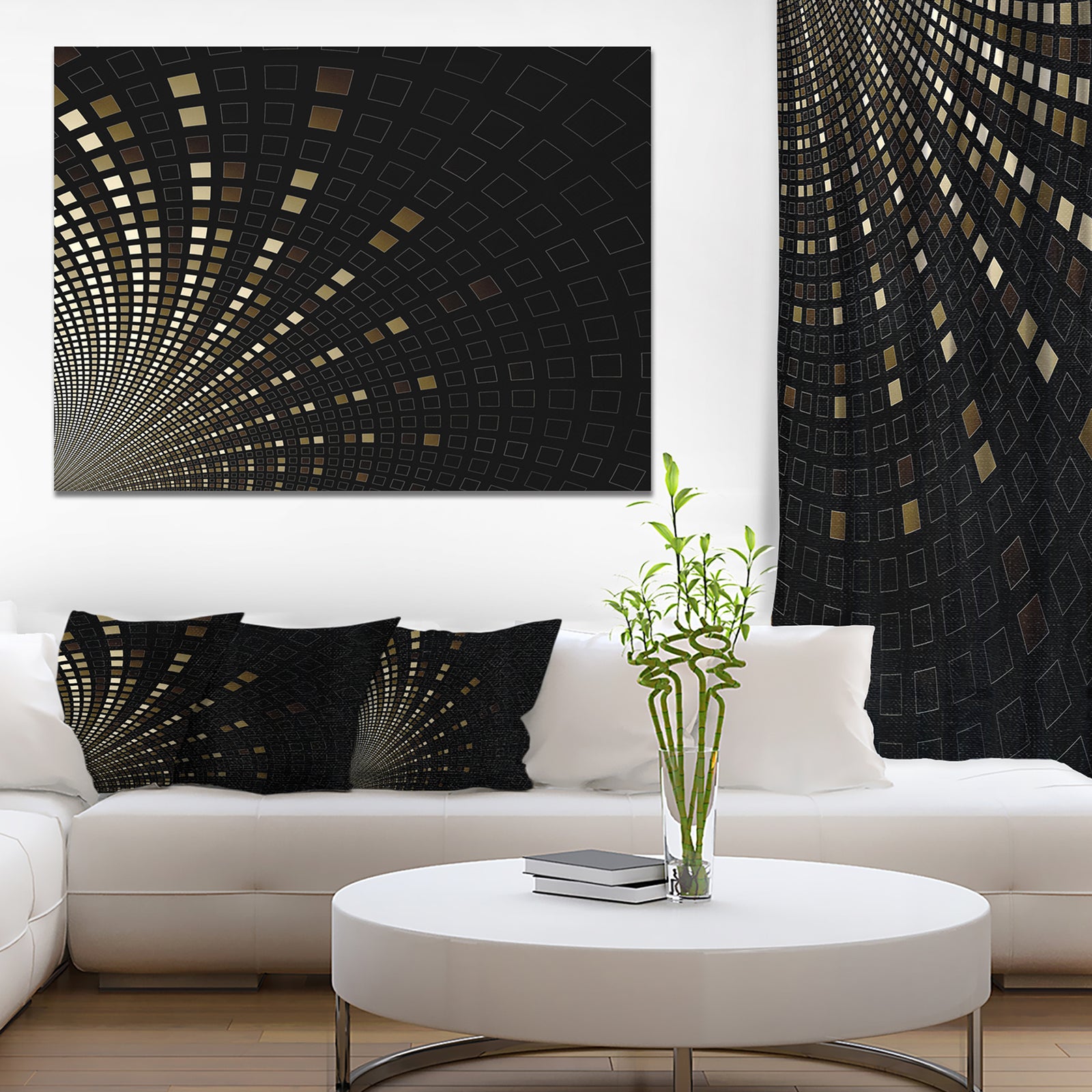 Gold Square Pixel Mosaic on Black - Extra Large Abstract Canvas Art Print