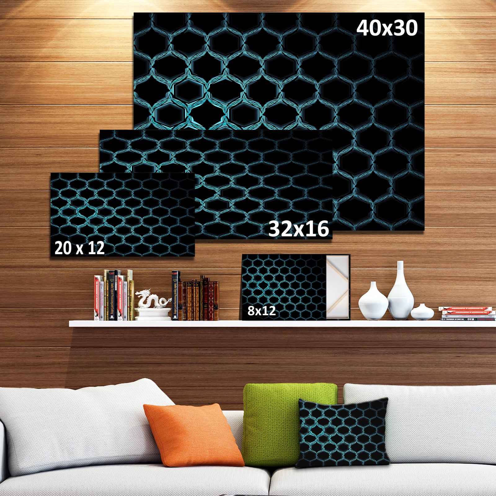 Honeycomb Fractal Gold Hex Pixel - Extra Large Abstract Canvas Art Print